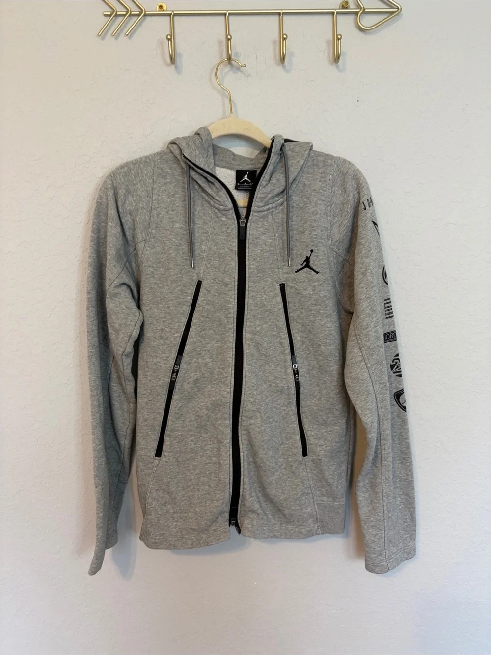 Jordan Flight Tech Full-Zip Hoodie Gray Black Logo Sleeve Size Small